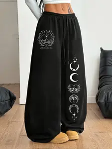 Moon phase sweatpants for my witchy soul 🌙 | Oversized black fit with celestial print—perfect for cozy nights and cosmic vibes 👖 | #MoonPhasePants #CelestialFashion #WitchyLoungewear