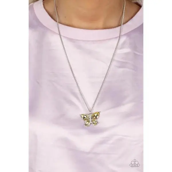 Female Matching Sets Butterfly Necklace, Adjustable Rhinestone Costume Jewelry, Fluttering Yellow Accessory with Featured Inside the Preview at Glow!