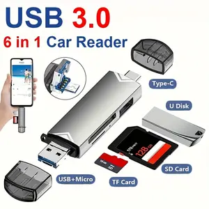 A 6-in-1 USB 3.0 High-speed Card Reader, Usb Adapter, With 5GBPS Transfer Rate, USB Aluminum type-c Interface, Plug And Play, No Drivers Needed, Suitable For Reading SD Cards, TF Cards, USB Flash Drives On Smartphones And Computers