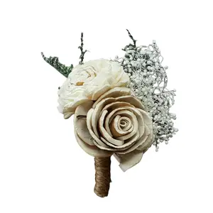 Sola wood flower boutonniere,  bark flower,  groom boutonniere