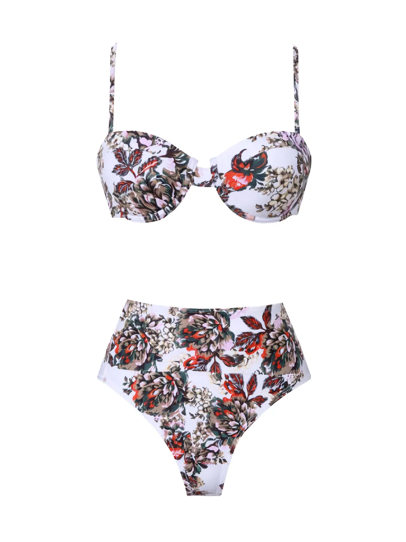 2026 classic women’s all-over print high-waisted cami bikini two-piece set—fashionable yet modest, bust-lifting design; separate swimsuit set for holidays, casual beachwear, swimwear, and hot spring wear.