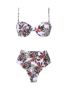 2026 classic women’s all-over print high-waisted cami bikini two-piece set—fashionable yet modest, bust-lifting design; separate swimsuit set for holidays, casual beachwear, swimwear, and hot spring wear.