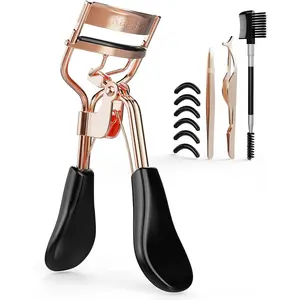 Rose Gold Eyelash Curler Kit with Tweezers, Applicator & Refills