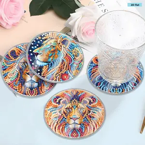 4pcs Acrylic DIY Diamond Painting Coasters Kits with Holder Diamond Painting Art Coaster Kit Can Be Washed With Water Diamond Painting Crafts Coaster for Beginners Adults & Art Craft Supplies