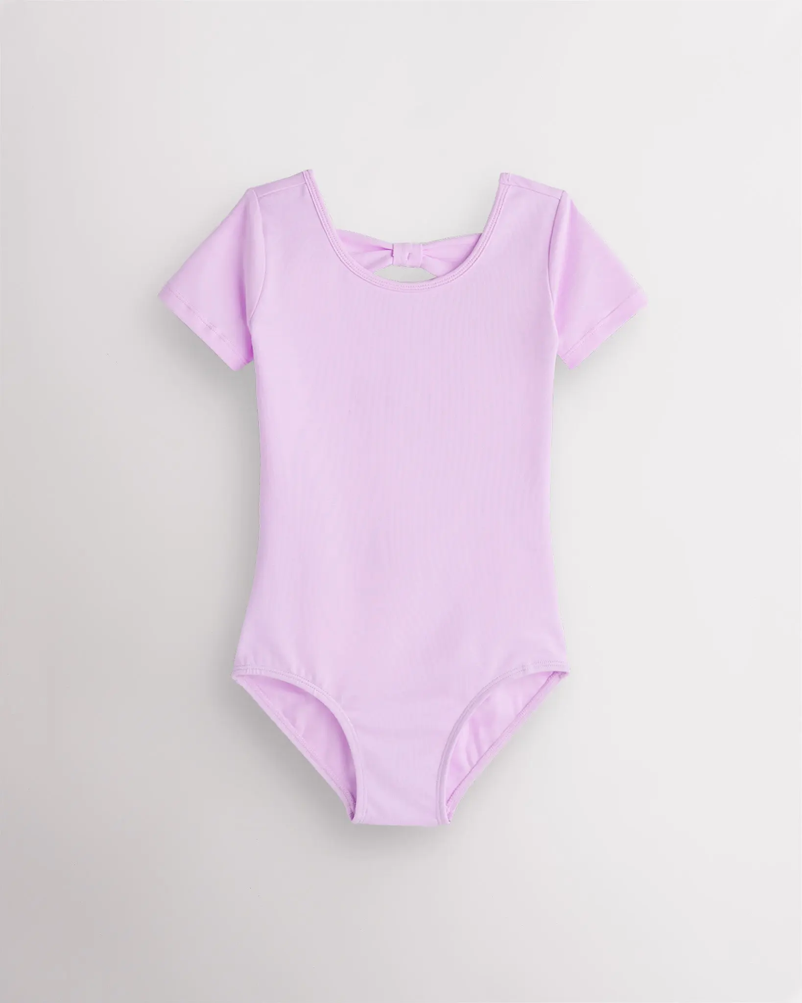 Girls' Slim-Fitting Short Sleeve Cotton Dance Leotard with Bowknot, Ballet