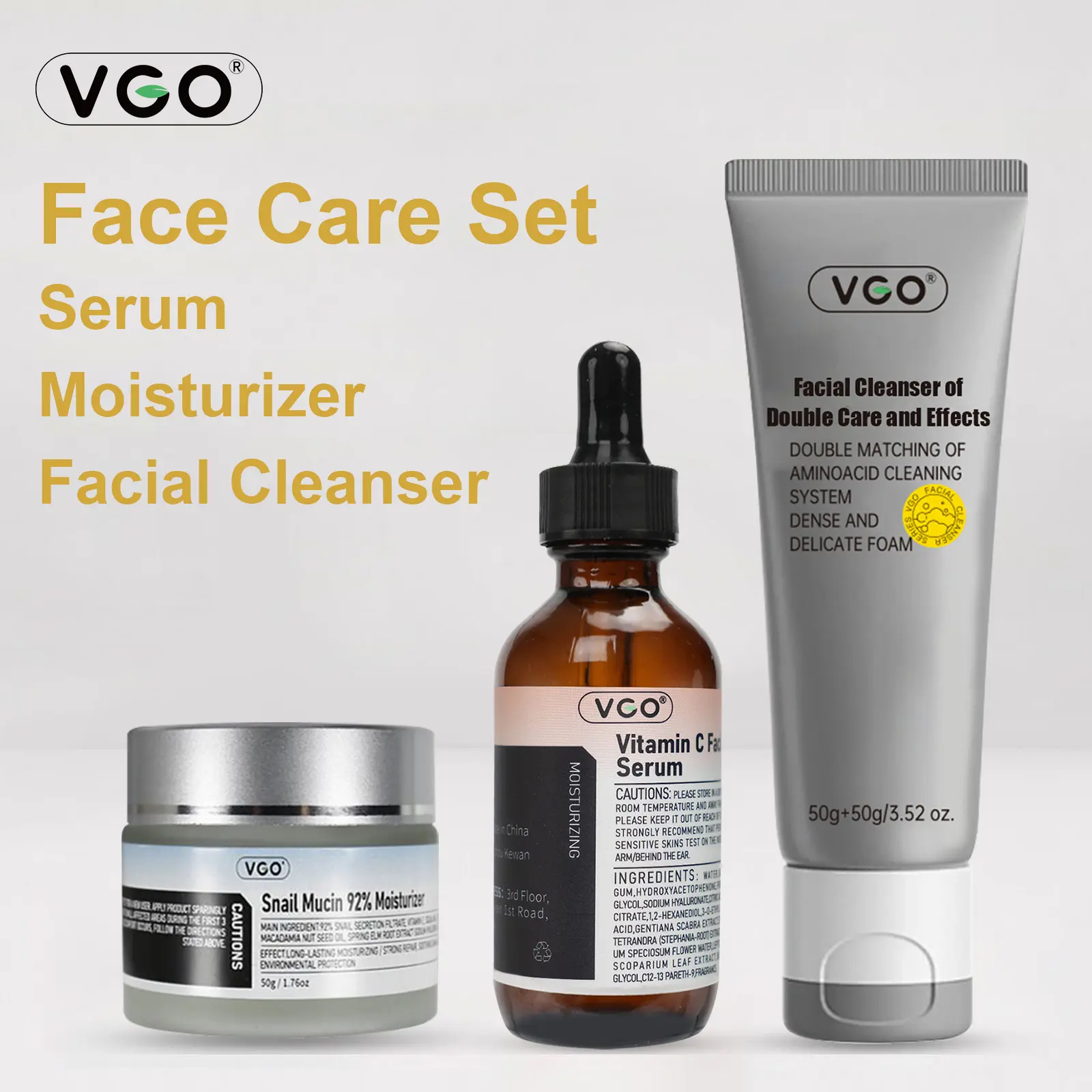 VGO Face Care Set VC Snail Mucin 92% Moisturizer Cleanse Repair Moisturize-A