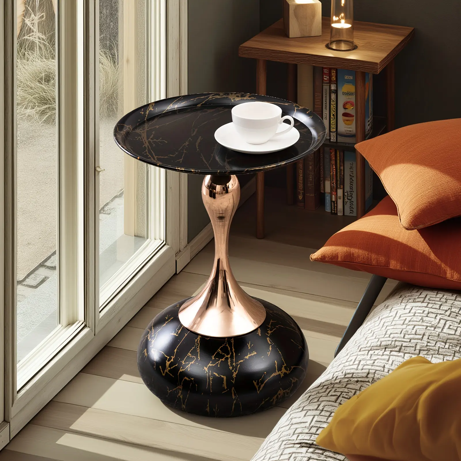Mermaid Tail Round Side Table, Modern Metal Base Coffee Table, Simple Decorative Table for Small Space, Exquisite Model Of Living Room Martini Table
