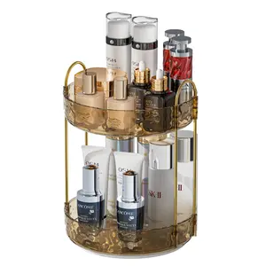 1/2Tier Makeup Organizer, Spinning Makeup Organizer Countertop, Bathroom Organizer and Storage, Perfume Organizer Large Capacity Skincare Organizer Lazy Susan Makeup Organizer (Green Amber Clear)