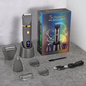 Scttomon 3 in 1 Electric Body Hair Trimmer,Groin Hair Trimmer for Men,Waterproof Electric Shaver Nose Hair Trimmer,Men's Hair Removal Device Cordless,Manscape Trimmer with Standing Recharge Dock,LED Display