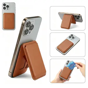 Labzone For Magntic Wallet for iPhone, Phone Stand Faux leather, Phone wallet 17 pro max Brown, For iPhone 17 16 15 14 13 Pink, For android, Strongest Magnetic with Adjustable Stand, 3 Cards Holder