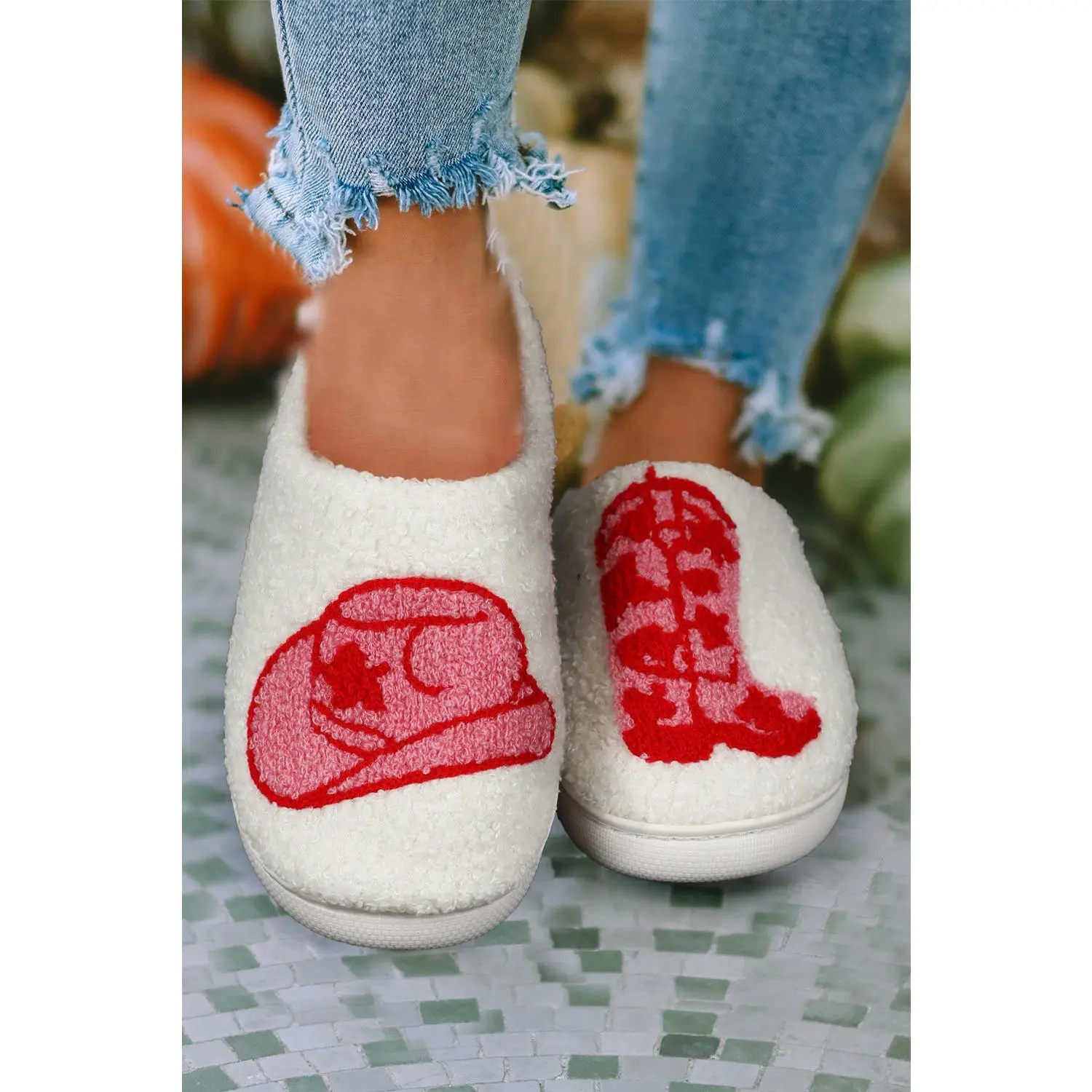 Rush Western Graphic Embroidered Sherpa Home Slippers