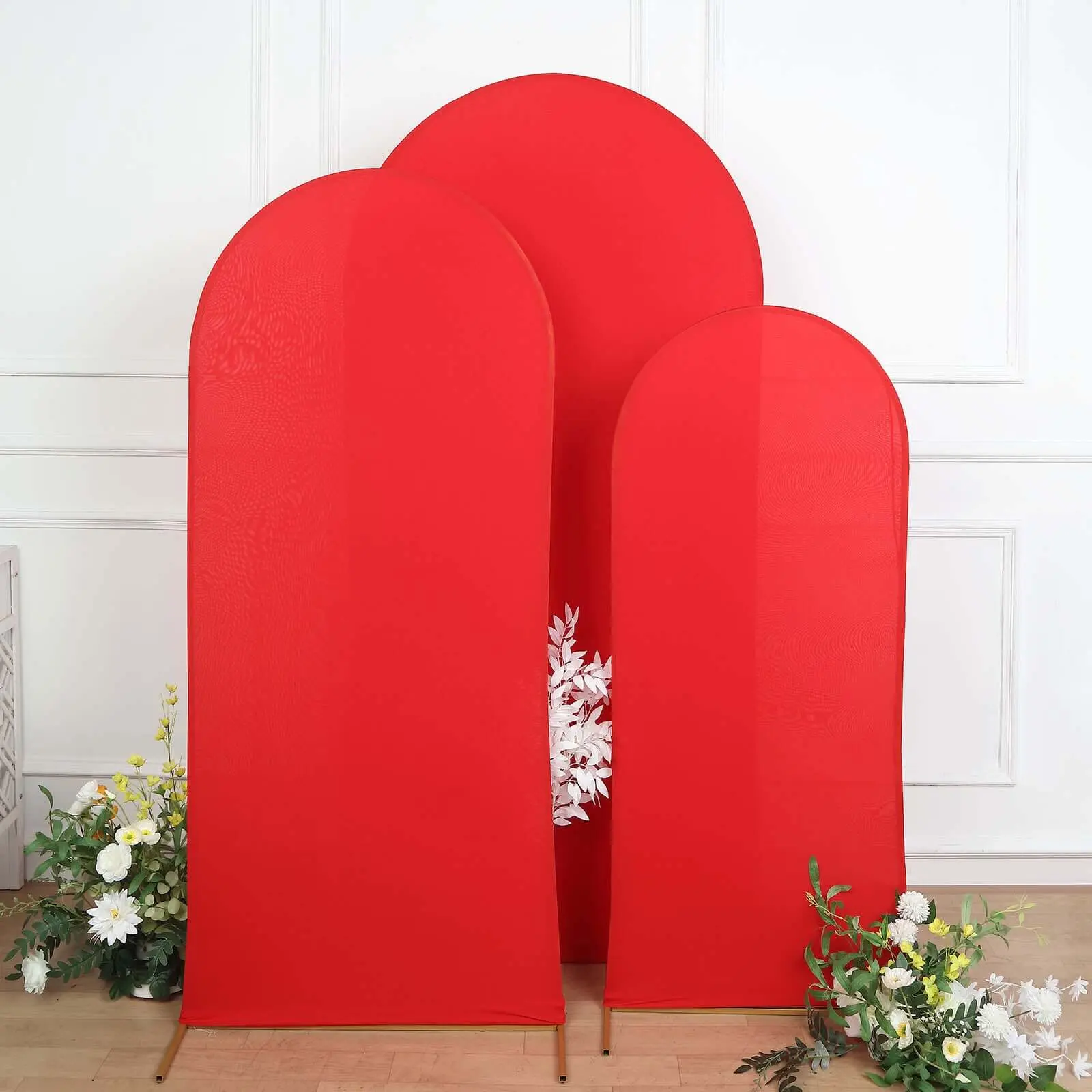 Set of 3 Matte Red Spandex Fitted Chiara Backdrop Stand Cover For Round Top Wedding Arch - 5ft, 6ft, 7ft