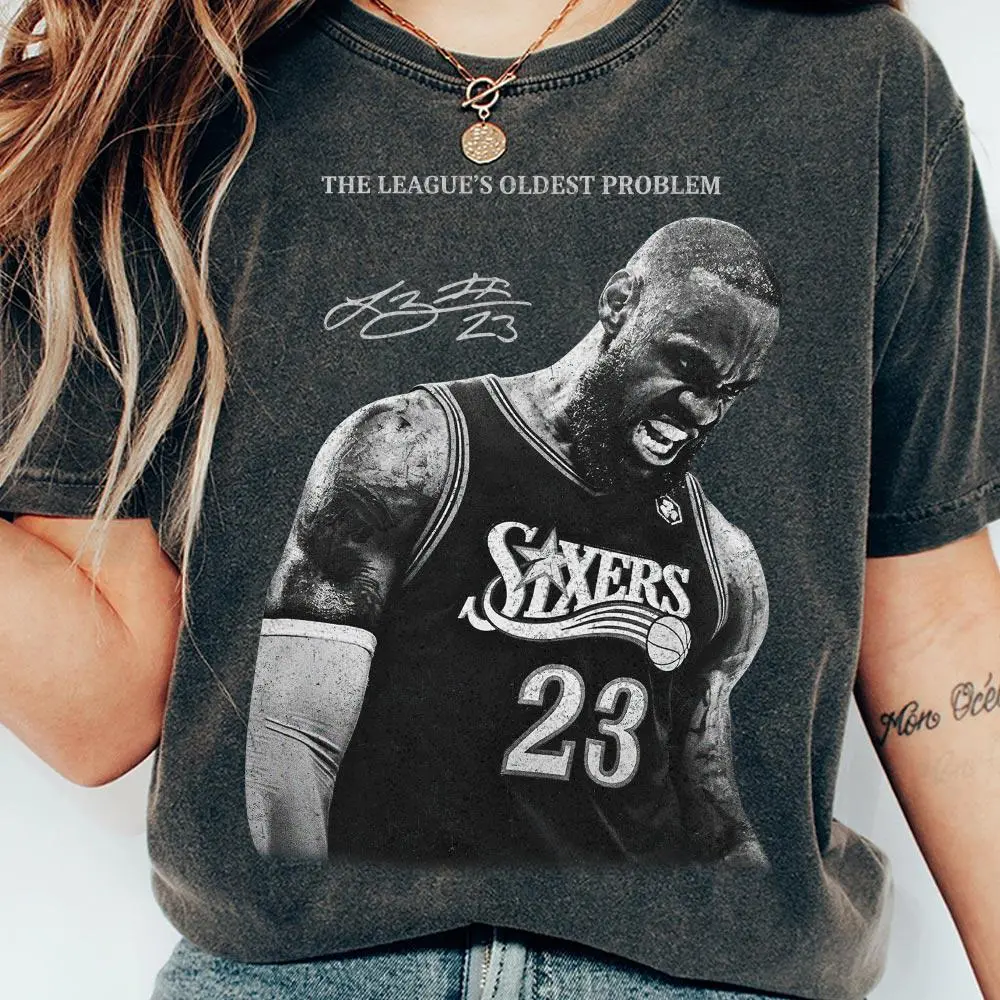LeBron James Sixers T-Shirt Comfort Color For Men Women Tee, Philadelphia Basketball Shirt, Vintage Sports Graphic Tee Cotton Casual Soft Washed Trendy Tops Perfect Gift