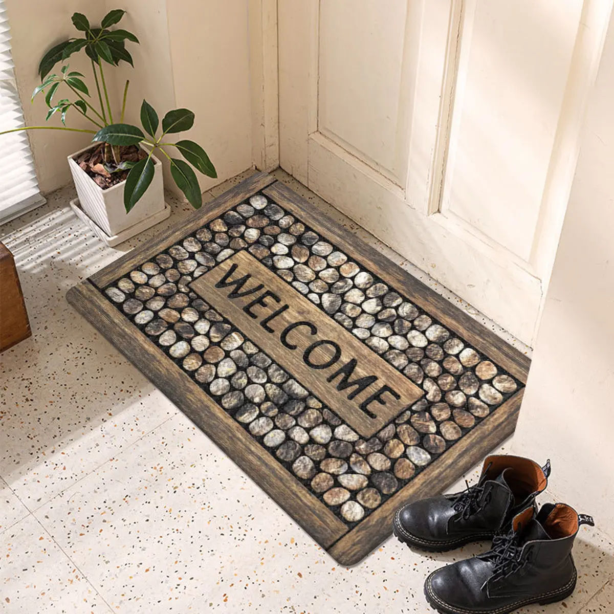 Pebble Pattern Floor Mat | Non-Slip Four Season Doormat - Eco-Friendly Indoor/Outdoor Rug for Home, Porch, and Patio