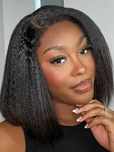 Yaki Straight Bob Wig Human Hair Glueless Pre Cut 5x5 Lace Frontal Wig Human Hair Pre Plucked Invisible Knots Ready to Go Short Yaki Bob Wigs High Density （10~16 inch） Lace Front Bobs