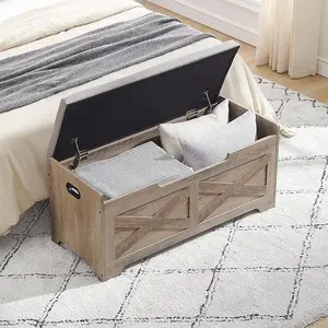 Storage Chest, Wood Storage Bench with Seating and Safety Hinge, Entryway Bench with Storage, Farmhouse Storage Chest Trunk for Bedroom, Living Room