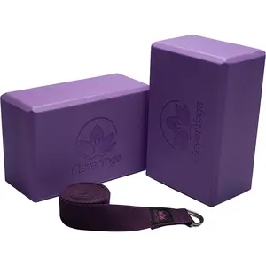 Blocks 2 Pack with Strap - Extra Light Weight Sweat Repelling Foam Yoga Block Set with Cotton 8Ft Yoga Stretch Strap - Yoga Block and Strap Set Kit for Beginner to Pro - Exercise Accessories for Stretching, Balance and Strength