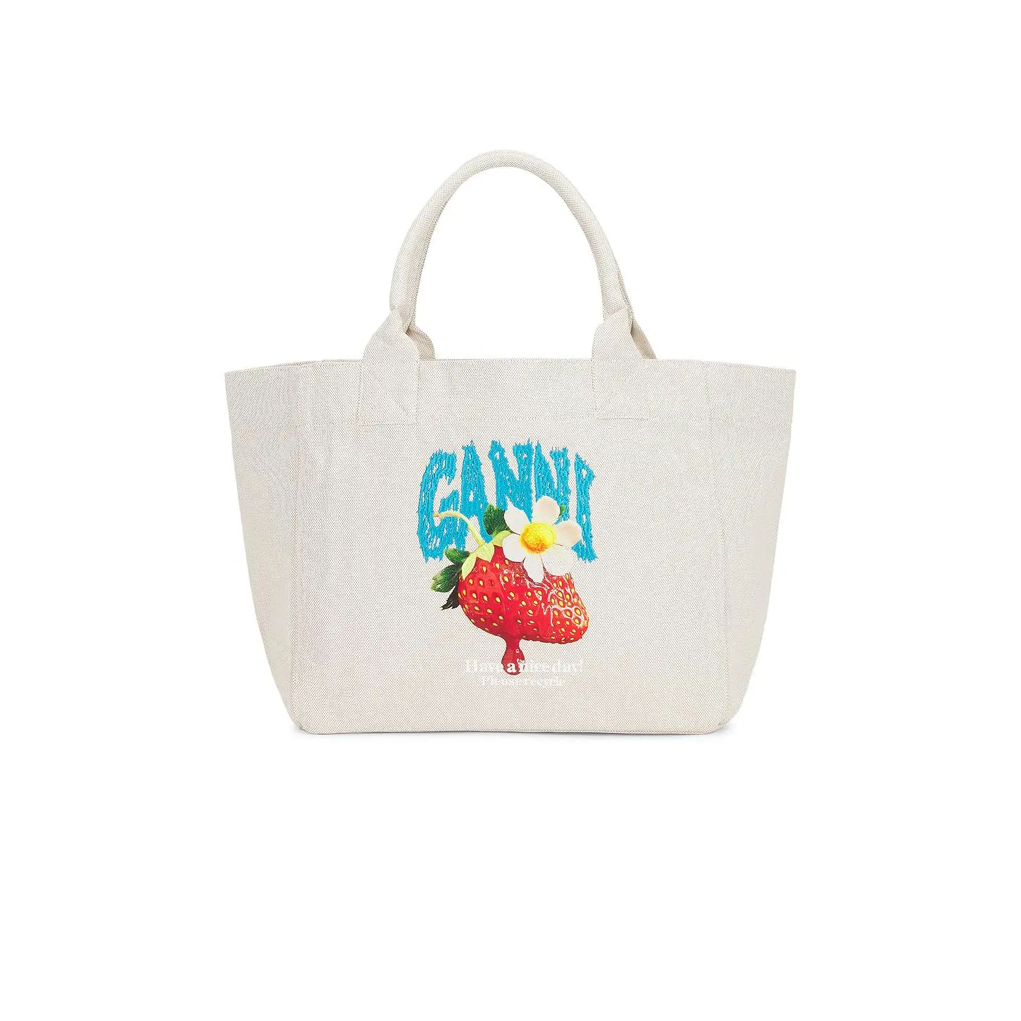 Ganni Medium Trapeze Shopper Strawberry Print in Sunlight