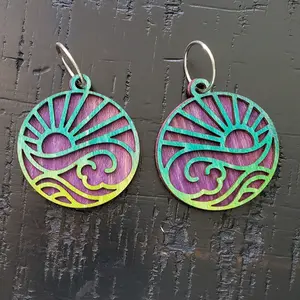 Reversible Wooden Earrings Wear Multiple Ways Ocean Waves