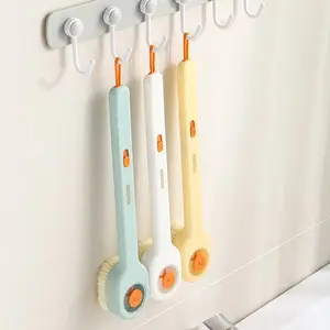 Liquid Dispensing Bath Brush – Long Handle Back Scrubber with Nylon Bristles & Exfoliating Bath Sponge - Only White