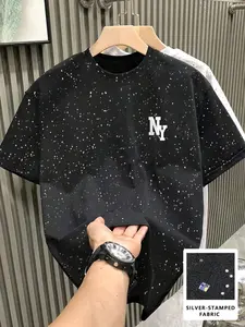 Unisex Loose-Fit Short Sleeve T-Shirt, Casual Graphic Tee with Sequins, All-Season Wear, Perfect for Parties and Commuting