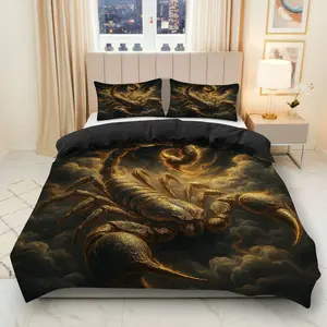 3PCS Duvet Cover Set, 1 Duvet+2 Pillowcases(Without filler), Scorpion Mysterious Dark Zodiac theme, Halloween bedding set, Astrology Art Design Suitable for decoration Bedroom Living Room Guest Room Lounge.
