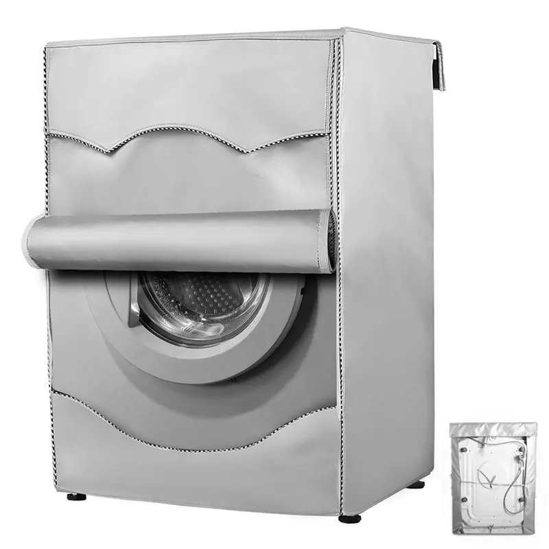 Linen Portable Washer and Dryer Dust Cover - Eco-Friendly, Modern, Zipper Design, Waterproof, Lightweight Home Care Cover (Black)