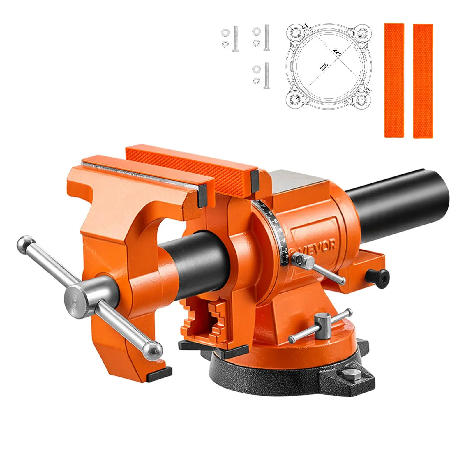 VEVOR Heavy-Duty Hardware Multipurpose Vise, 6 in Jaw Width, Double Swivel Rotating Design, 360° Locking Swivel Base Set, 2.8 in Throat Depth, 6 in Max Jaw Opening, for Drilling, Pipe Cutting