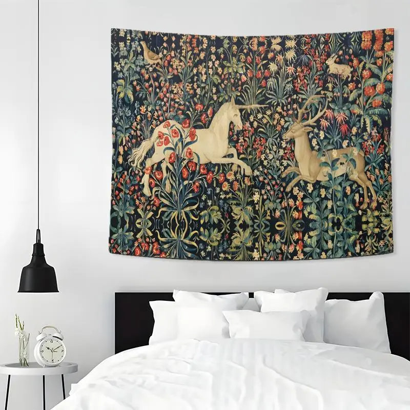Plant & Animal Pattern Boho Floral Design Tapestry, Eclectic Tapestry Style, 1 Count Bohemian Style Wall Hanging Decor, Wall Decor for Home Living Room Bedroom Dormitory, Bed Room Decor Aesthetic