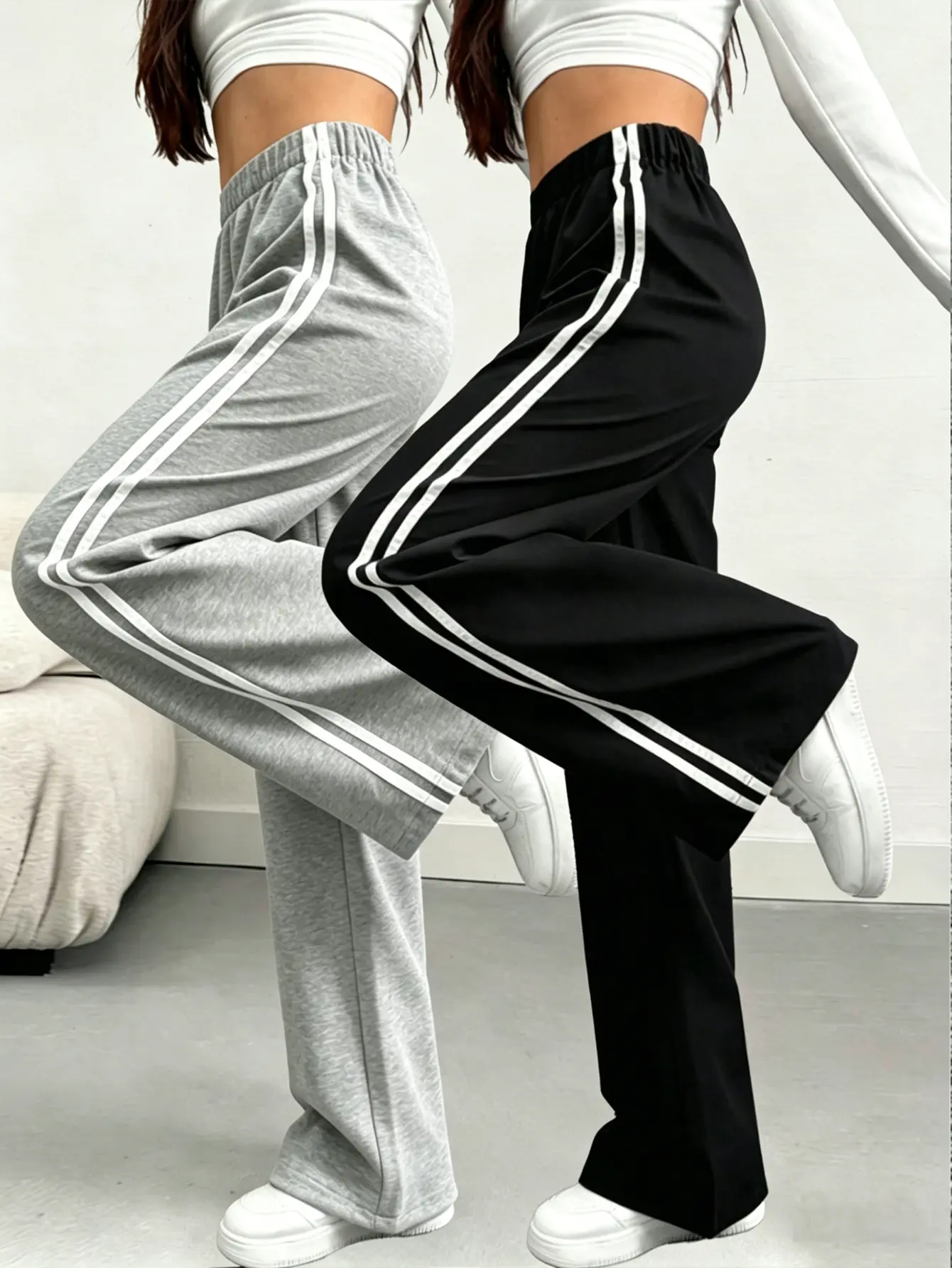 Women’s Spring/Summer Loose Straight-Leg Drawstring Casual Pants - Fashionable Solid Color Wide-Leg Sports Trousers for Everyday Wear and Street Style, Versatile Design with Adjustable Waist and Side Pockets - Womenswear,back to school shopping