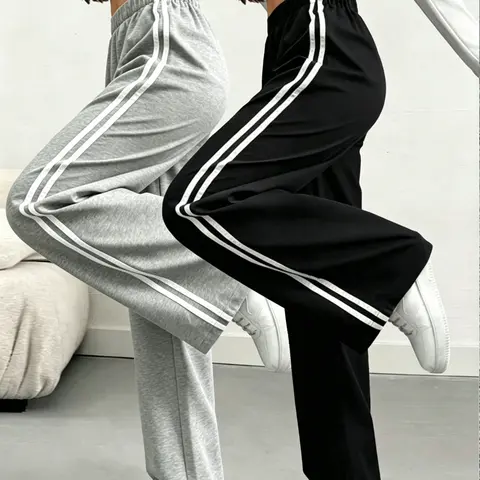 Women’s (optional fleece fabric) straight-leg pants—multi-pack (1/2/3 pairs), drawstring design, with pockets, casual street style, everyday wide-leg pants set