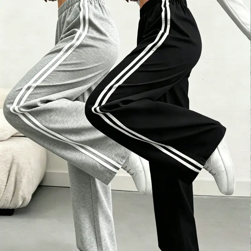 Women’s (optional fleece fabric) straight-leg pants—multi-pack (1/2/3 pairs), drawstring design, with pockets, casual street style, everyday wide-leg pants set