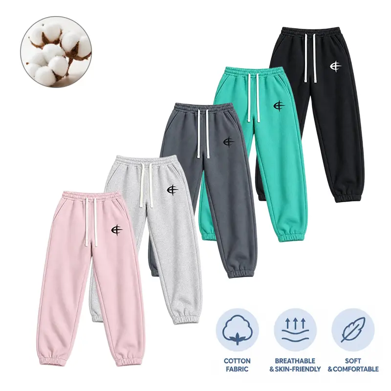Men’s solid-color heavyweight cotton athletic long pants with an elastic waistband and cuffed legs; stylish, versatile casual harem sweatpants. Unisex design suitable for workouts, yoga, running, outdoor cycling, and gym training.