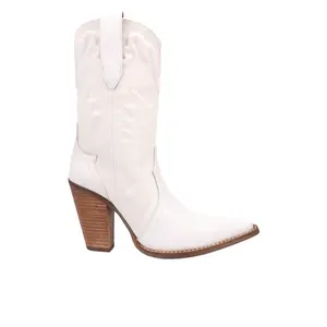 Dingo Womens Tipsy Pointed Toe Pull On Casual Boots Mid Calf High Heel 3" & Up - White