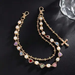 Fashion Layered Pants Wallet Chains  Exquisite Gold Silver Rhinestone Flower Pearl Jean Pocket Chain For Women Men Cute Bag Purse Charms Jewelry