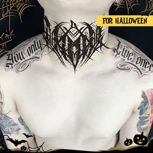 LICH Gothic Rock Black Letter Neck Tattoo Decal - Waterproof Temporary Tattoo Sticker for Halloween, Halloween Decorations, Halloween Accessories, Halloween Costume, Halloween Party, Halloween Decorations