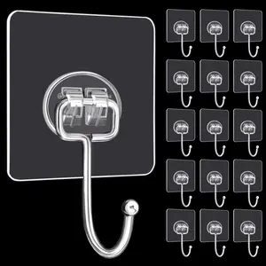 Large Adhesive Hooks, 16-Pack Hold 33lb(Max) Heavy Duty Sticky Hooks,  Transparent Hooks for , Self-Adhesive Traceless Clear Wall Hooks to Use for  Robe & Towel