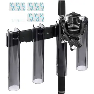 4-Tube Fishing Rod Holders for Boat & Pontoon, Marine Grade PC Fishing Pole Rack for Garage Wall Mount, No-Drill Adhesive or Screw Install - Detachable Vertical Storage for Rods Pliers