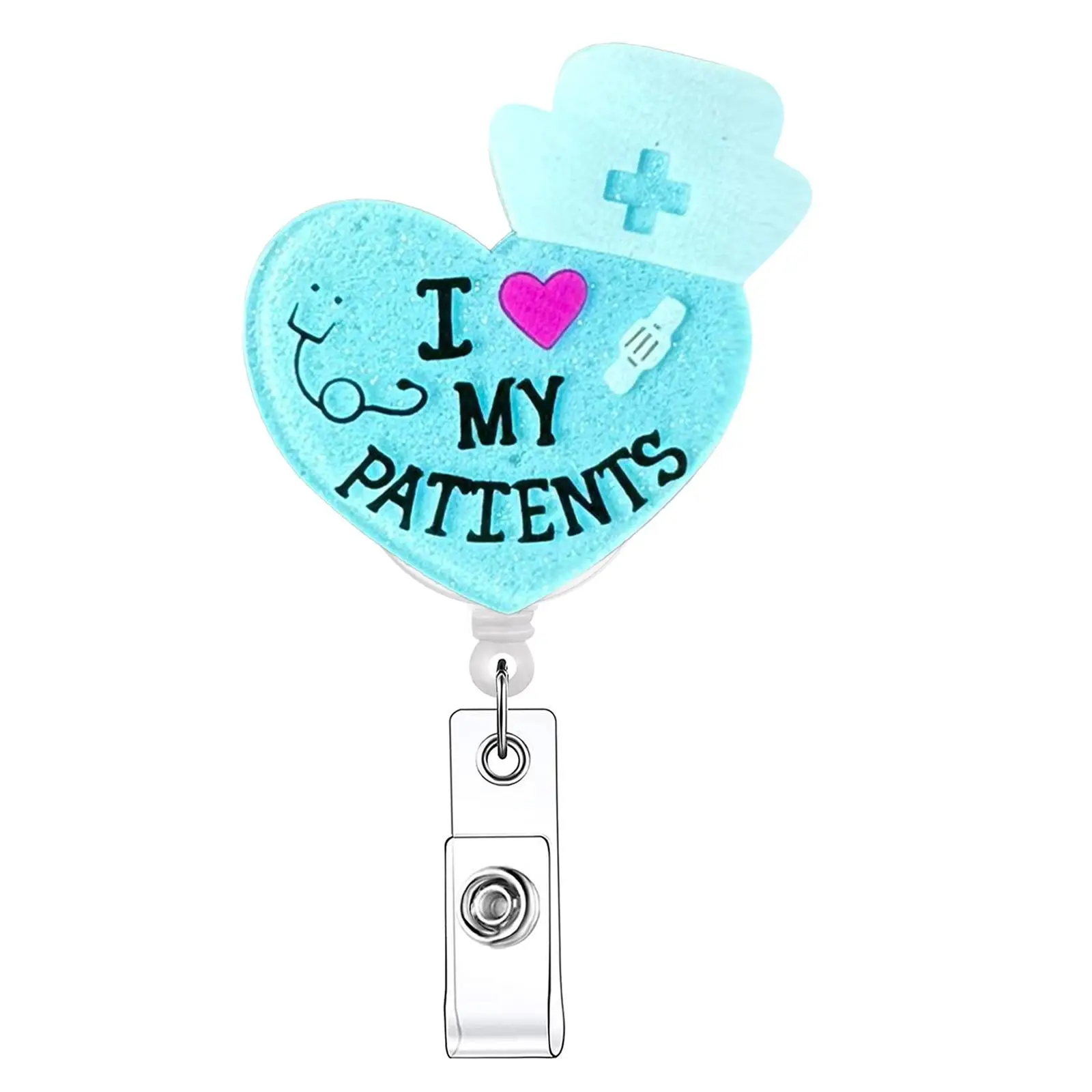 Heart & Nurse Hat Design Retractable Badge Reel, Portable Name Badge Holder with ID Clip for Nurse Doctor Student Volunteer Employee