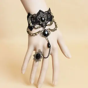 Baroque Vine Vintage Gothic Style Lace Red Rose Bracelet String Beads Wrist Decorator Dance Hand Wrist Decorator Ornament hip hop