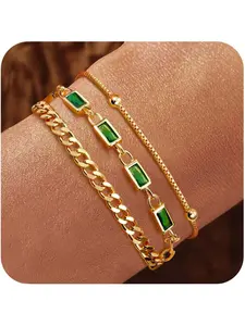Gold Bracelet for Women Gold Plated Stacking Bracelet Set Dainty Zircon Link Paperclip Chain Bracelets for Women Teenage Girls Gifts Trendy Jewelry Cuban Chain Bracelet