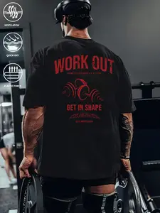 Men's Oversized Workout Graphic T-Shirt, Quick Dry Breathable Stretchy Cotton Drop Shoulder Gym Tee, Vintage Streetwear Fitness Top for Bodybuilding, One Shirt Multiple Wears for Gym, Daily Casual & Street Style, Quick Dry Activewear, Fitness Shirts