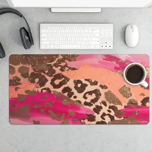 Gold Light Pink Cheetah Aesthetic Large Extended Gaming Mouse Pad & Keyboard Laptop Mat 31.5X15.75 In Non-Slip Base Office Desk Decor Stylish & Functional
