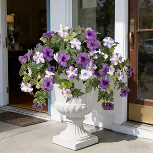 Artificial Fake Petunia Flowers for Outdoor Decoration, Faux Silk Petunias Flower for Spring UV Resistant No Fade Realistic Plants for Garden Balcony Yard Porch Indoor Decor(Blue White)