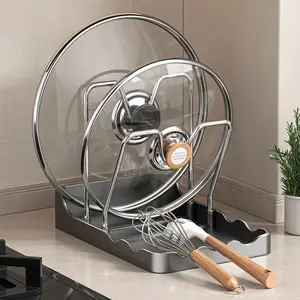 Kitchen Pot Lid Storage Rack, Double-Layer Pot Lid Rack with Tray, Can Place Pot Lids and Spoons During Cooking, Multifunctional Kitchen Storage Rack, Suitable for Stovetops, Modern Design, Suitable for Chefs and Professionals