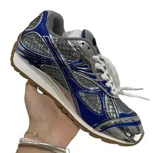 Futuristic Metallic Silver & Blue Running Sneakers - All-Day Wear for Jeans & Street Style