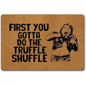 First You Gotta Do The Truffle Shuffle Funny Doormat for Entrance Way with Non Slip Backing Indoor/Outdoor Welcome Mats Home and Office Decorative Rug 23.6 in(W) X 15.7 in(L) Reflective Spider Web Door Ghost Pumpkin Design Halloween Themed Kitchen