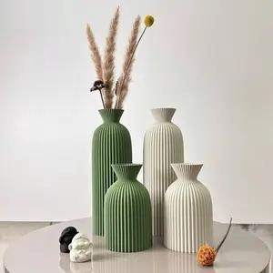 2-Piece Bohemian-Style Wavy Art Vase Set Plastic Cylindrical Vases for Dried Flower Arrangements Home Office Decor No Electricity Required Vases Decoration