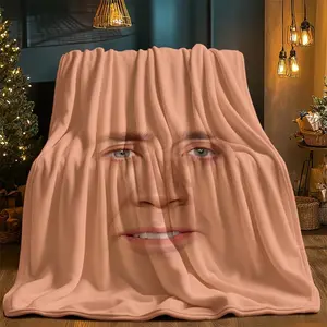 Funny  Face Themed Flannel Blanket Vintage Style Nicolas Cage Blanket All-Season Cozy Throw for Home Car Camping Travel Office & Bed Ideal Gift for Father'S Day Mother'S Day, Valentine'S Day, Blanket for Bed, Travel Accessory