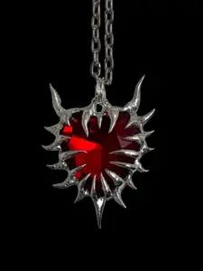 Punk Style Red Heart Shaped Pendant Necklace, Vintage Trendy Pendant Necklace, Fashionable Neck Jewelry for Women & Men As Gift without Box, Gothic Mystery Jewelry